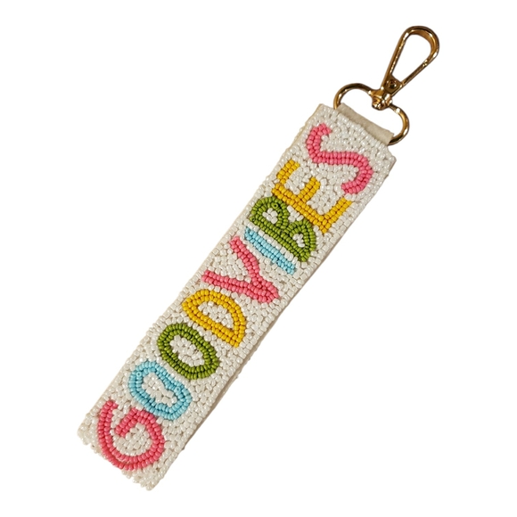 Boutique Accessories - ' Good Vibes ' Beaded Multicolor Bag Charm / Wristlet NWT!
